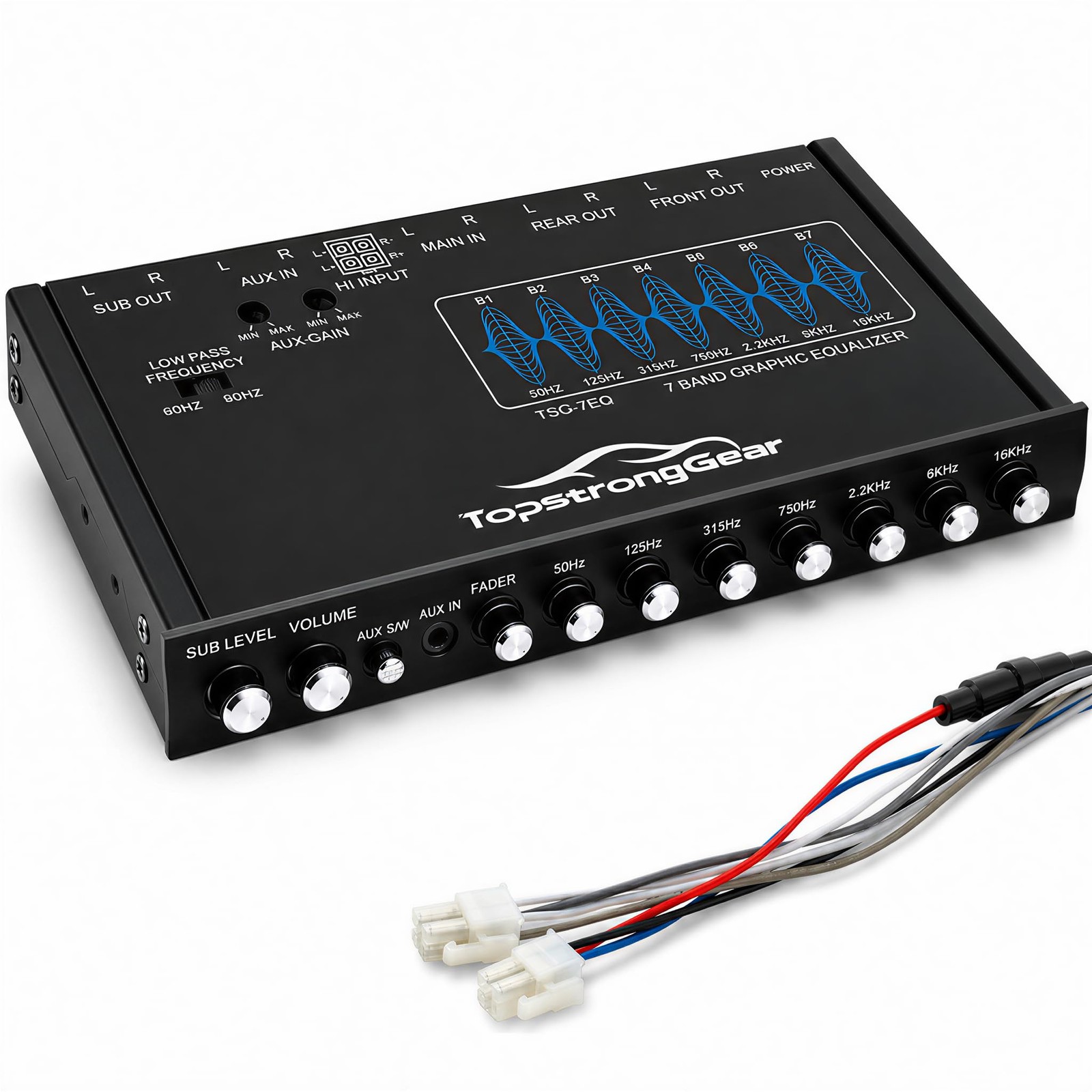 TSG7EQ 7-Band Car Audio Graphic Equalizer with Front 3.5mm Aux Input, High Vo...