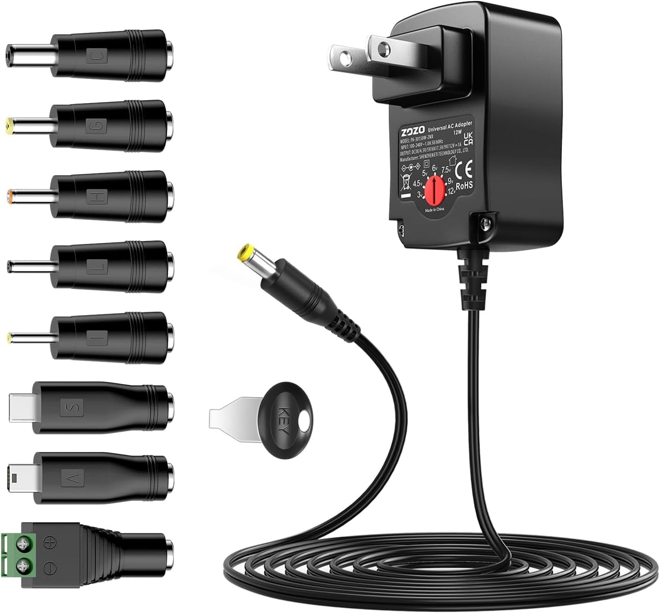 Universal 12W AC DC Adapter 3-12V with 8 Tips for LED CCTV Router Speaker