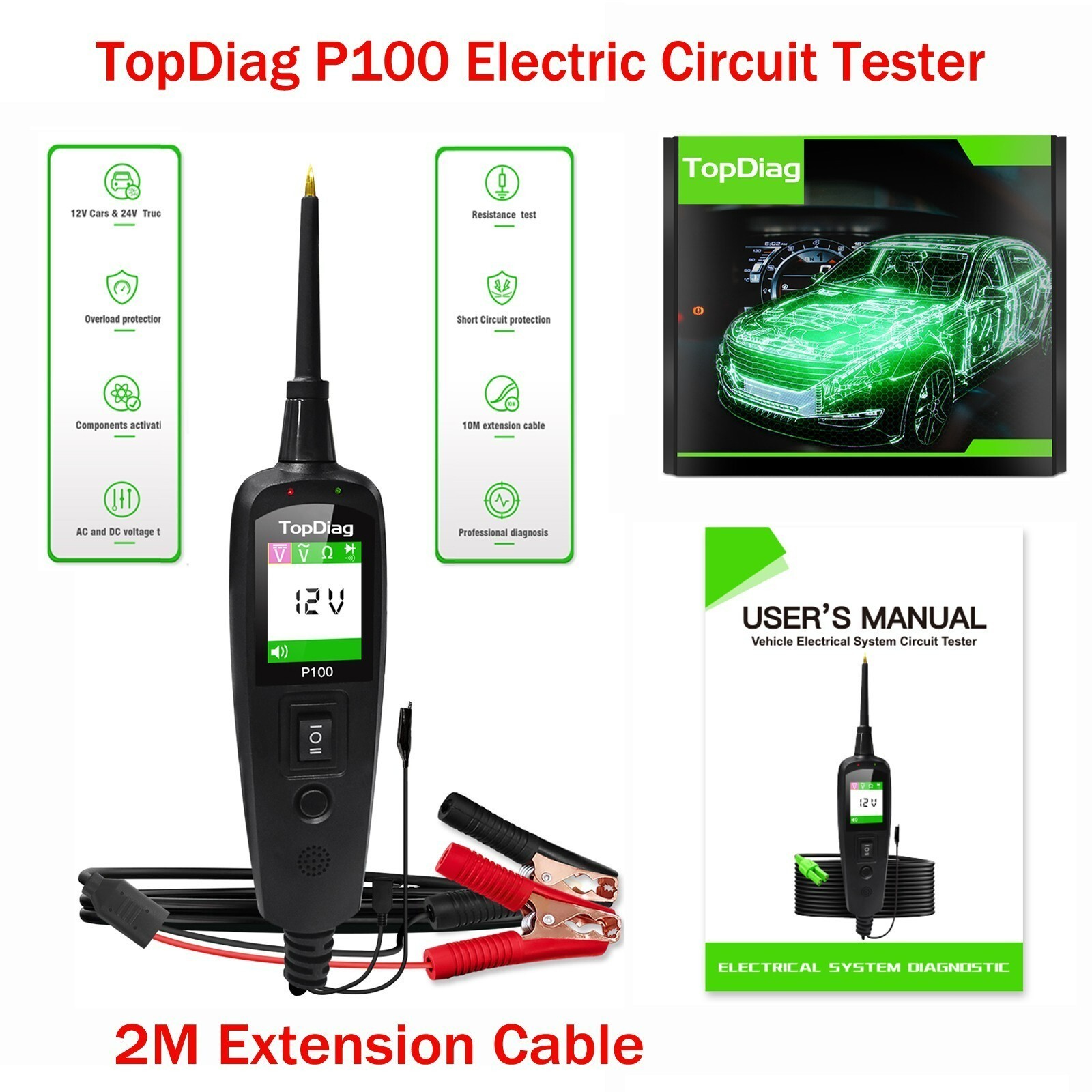 2026 Update P100 Circuit Tester 12V/24V AC/DC Power Probe & Fuse Tester