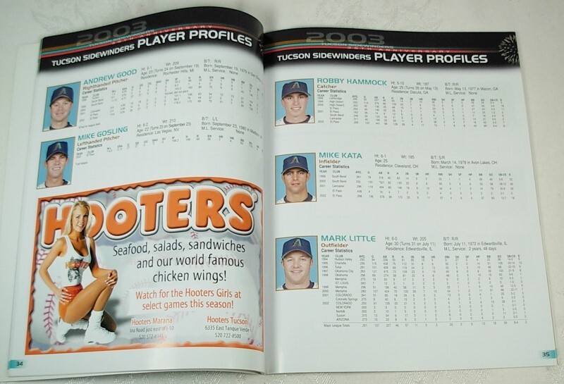TUCSON SIDEWINDERS ARIZONA DIAMONDBACKS 2003 BASEBALL PROGRAM CHRIS CAPUANO