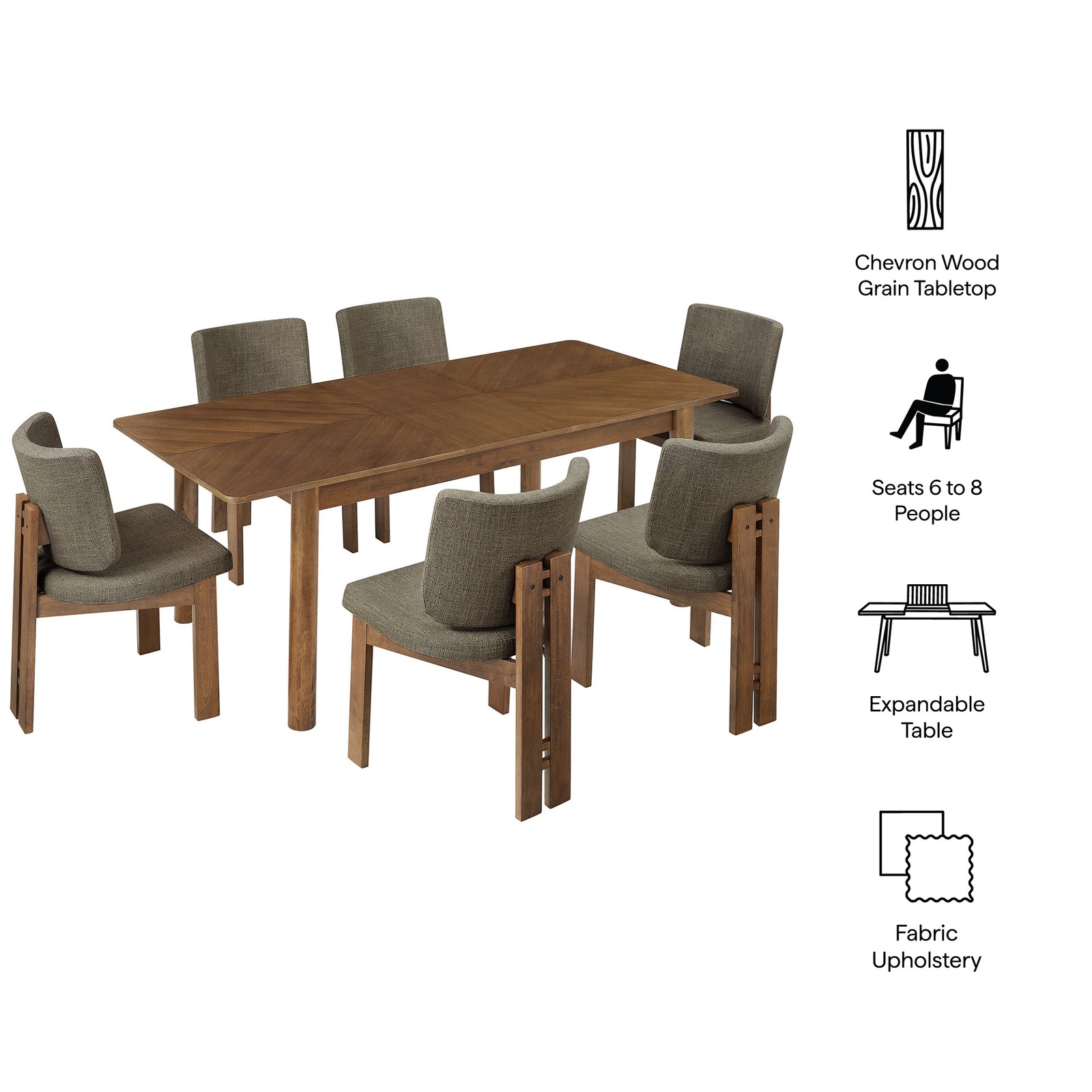 Alba 7-Piece Dining Set in Walnut Taupe