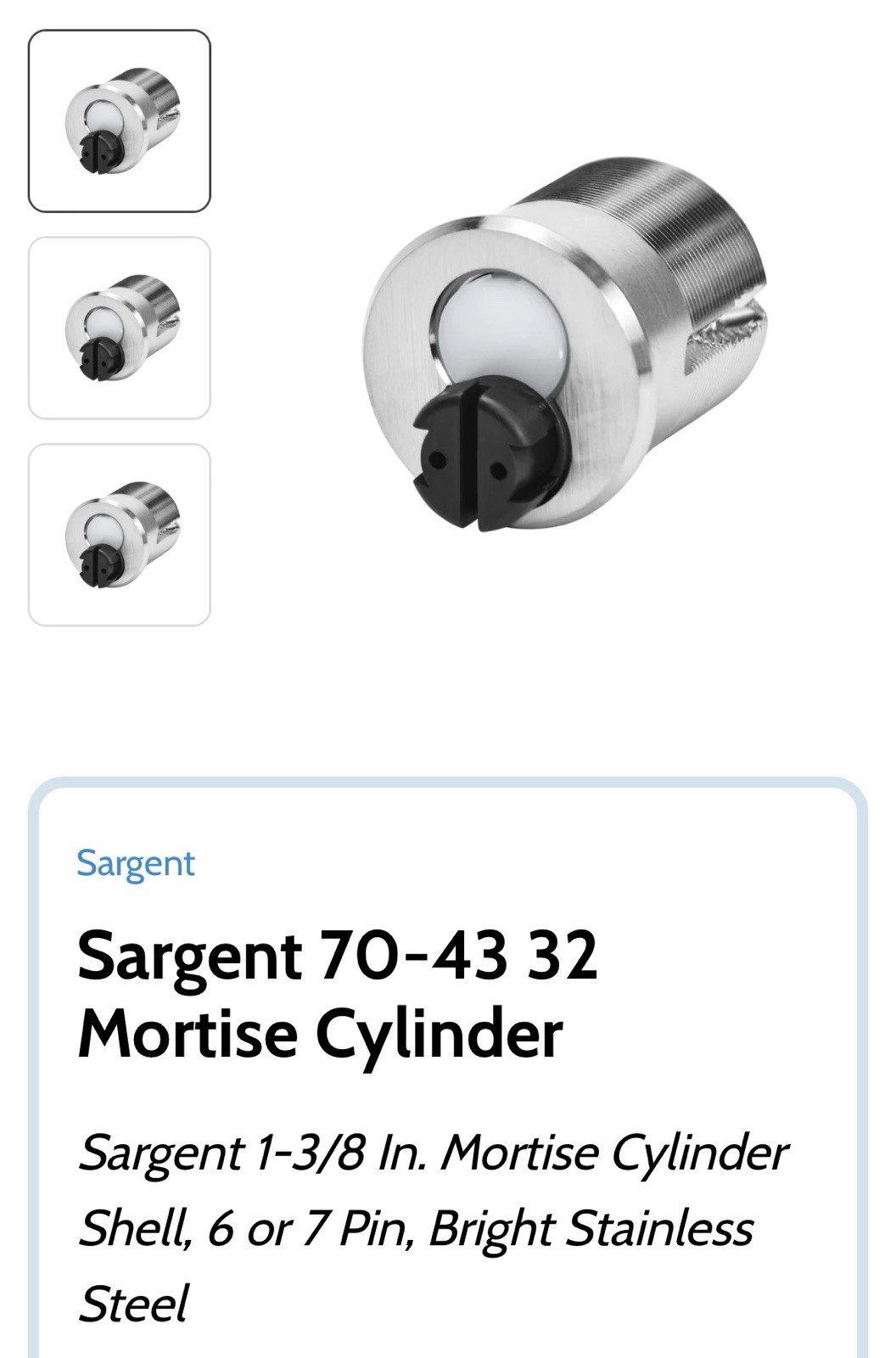 Sargent 70-43 32D Mortise Cylinder Satin Stainless