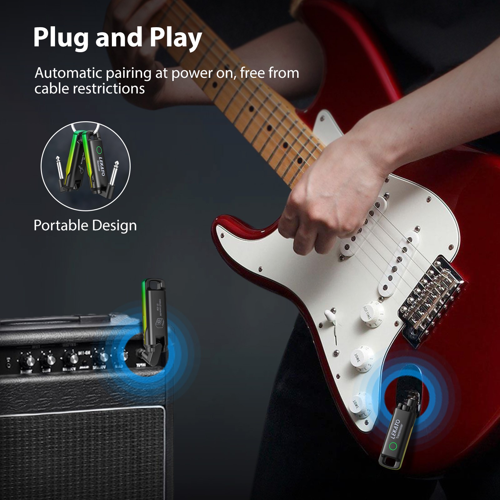 LEKATO WS-70 Wireless Guitar Transmitter Receiver UHF 3ms Latency Audio System