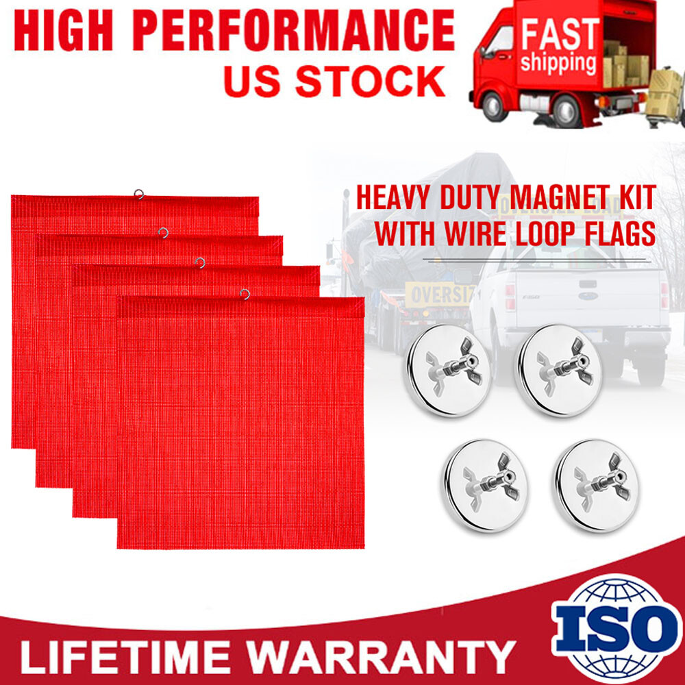 Pack of 4 Safety Flags w/Heavy Duty Magnets Kit for Trucks Trailer Oversize Load