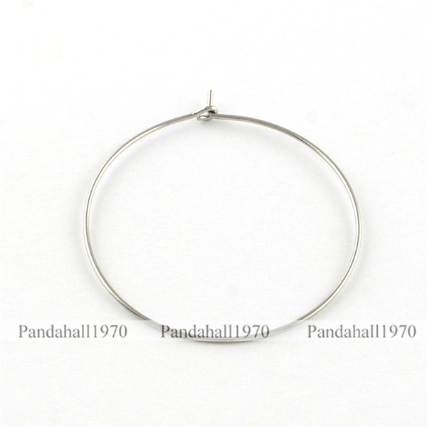 200 Pcs 304 Stainless Steel Earring Hoop Craft Jewelry Findings Steel Color 34mm