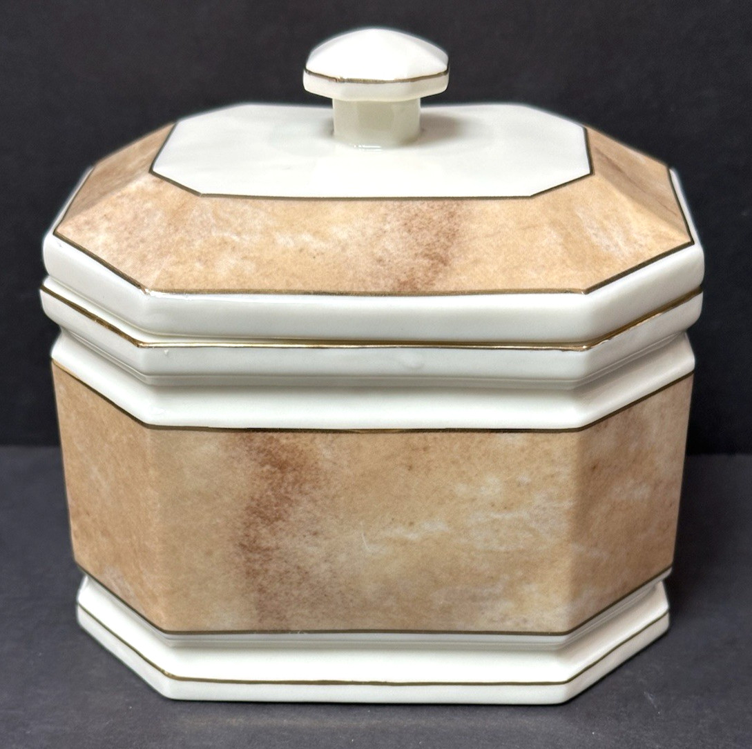 Croscill Carrara Light Brown Porcelain Ware Covered Jar