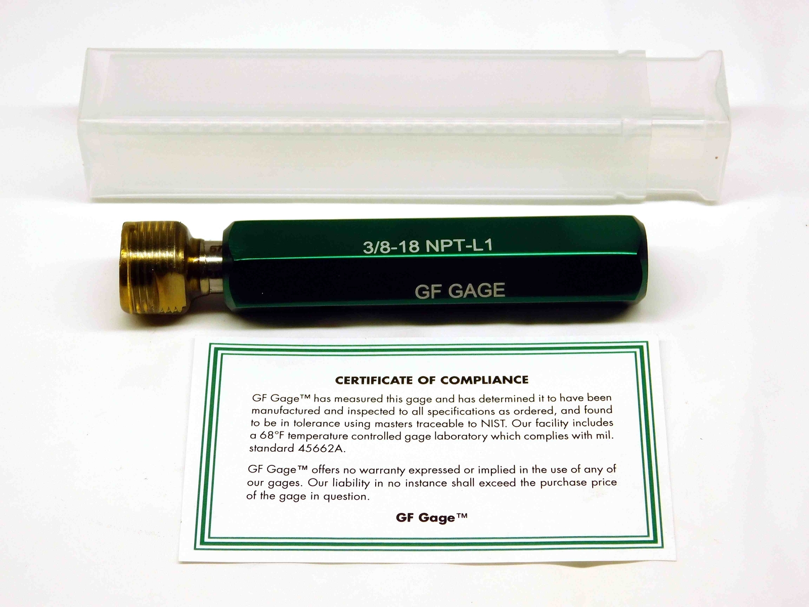 NEW 3/8 18 NPT L1 PIPE THREAD PLUG GAGE .375 .3750 N.P.T. NATIONAL TAPER GF GAGE
