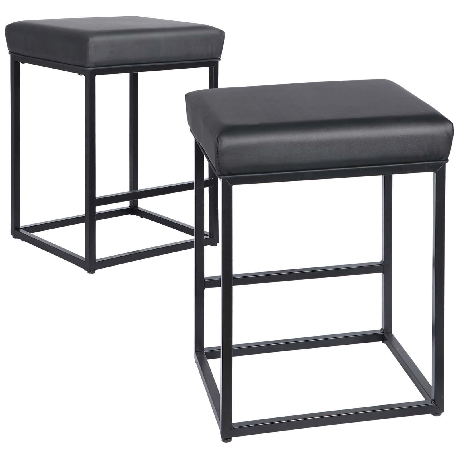 2PCS Black Backless Bar Stools PU Leather Stools Sturdy 330LBS Capacity Home