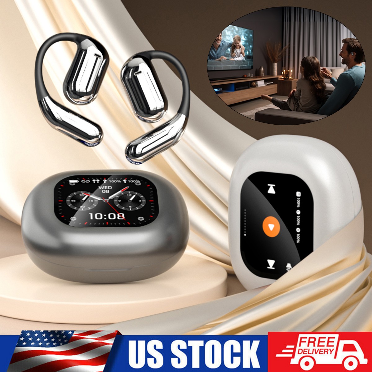 LED Over The Ear Earbuds Xp2 True Wireless Open Noise Cancelling Earphones BT5.4