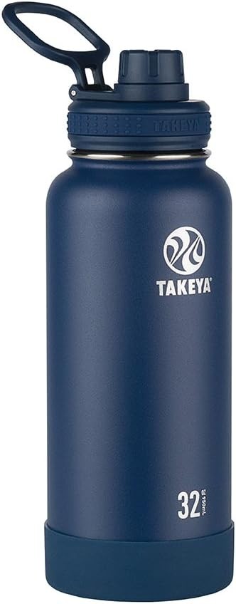 Takeya Actives 32oz Insulated Stainless Steel Water Bottle Spout Lid Midnight