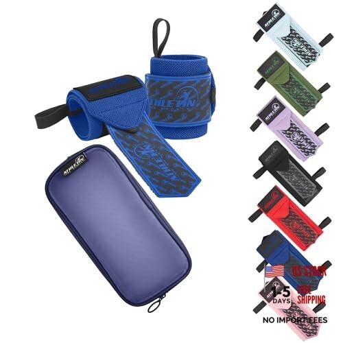 Professional Wrist Wraps, Heavy-Duty Support with Thumb Loop 18 Inch Pair Blue