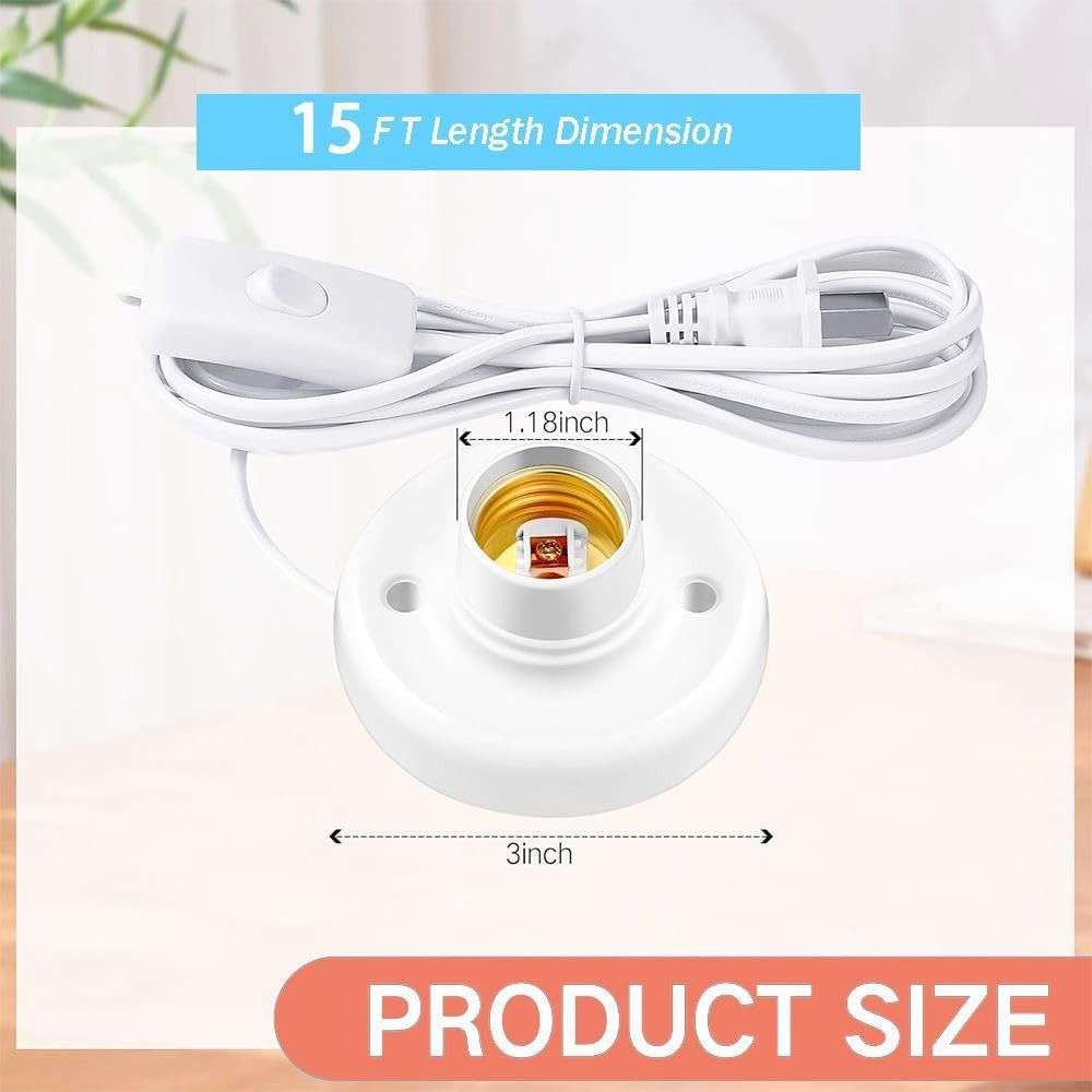 Light Socket with Cord Light Bulb Base E26/ E27 Lamp Base Desktop ft Include ...