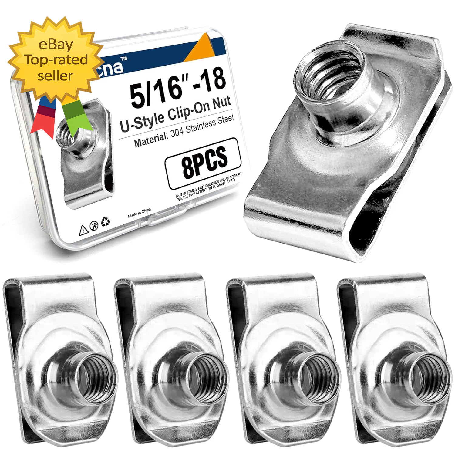 5 16 18 U Clip Nuts 304 Stainless Steel Clip On Fasteners Automotive 8 Pack