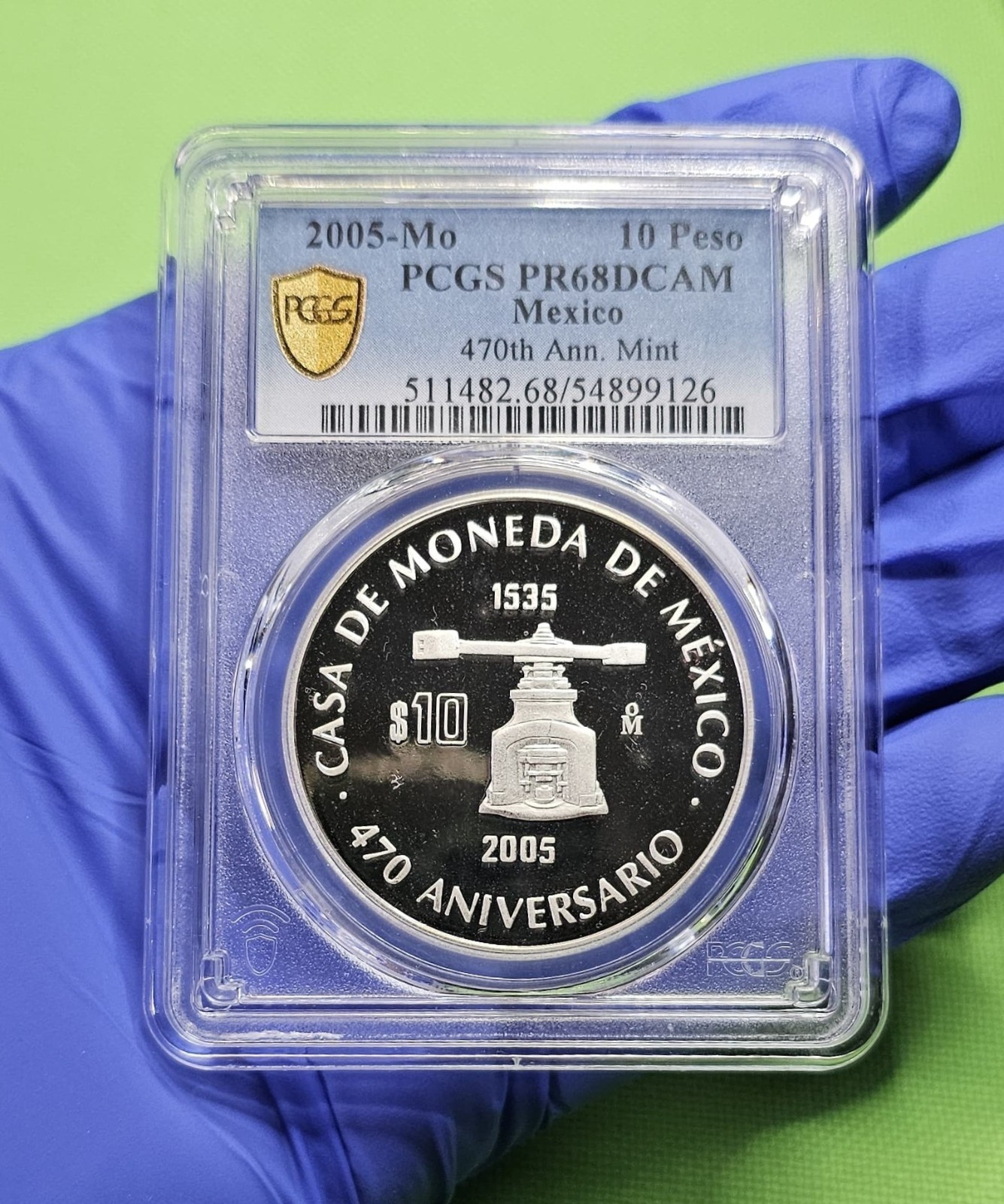2005-Mo Mexico 10 Pesos Silver Proof - 470th Anniv. Mint - PCGS PR68DCAM - Rare