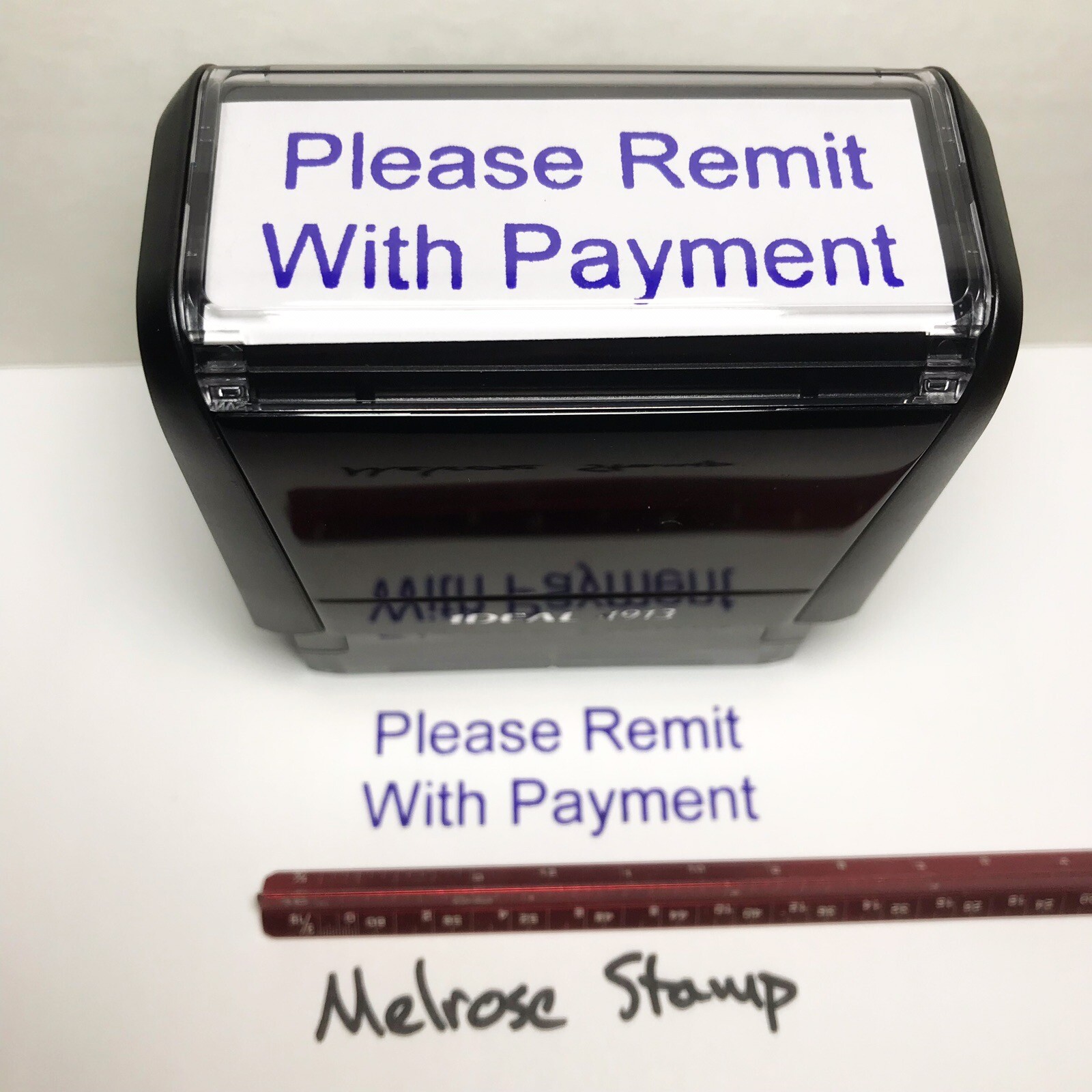 Please Remit With Payment Rubber Stamp Purple Ink Self Inking Ideal 4913