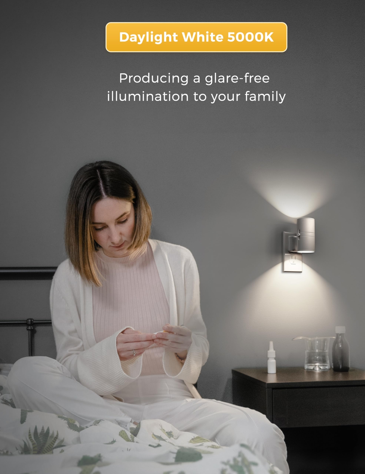 Bright LED Night Light Plug-in Dimmable Daylight White for Bathroom 2 Pack