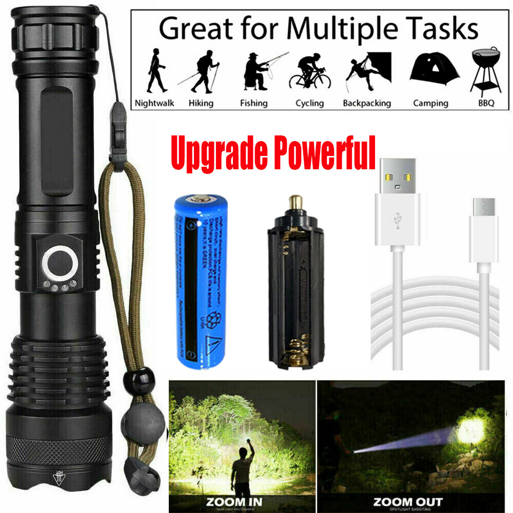 USB Rechargeable Zoom Flashlight with Ultra-Bright LED Light + Battery Included