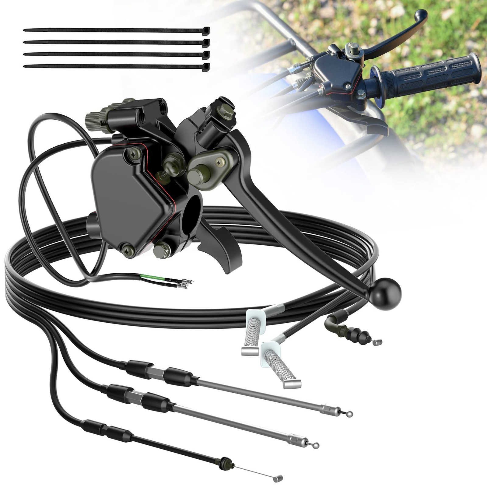 RUTU ATV Thumb Throttle & Brake Cable Kit - Full Metal Speed Governer with Br...