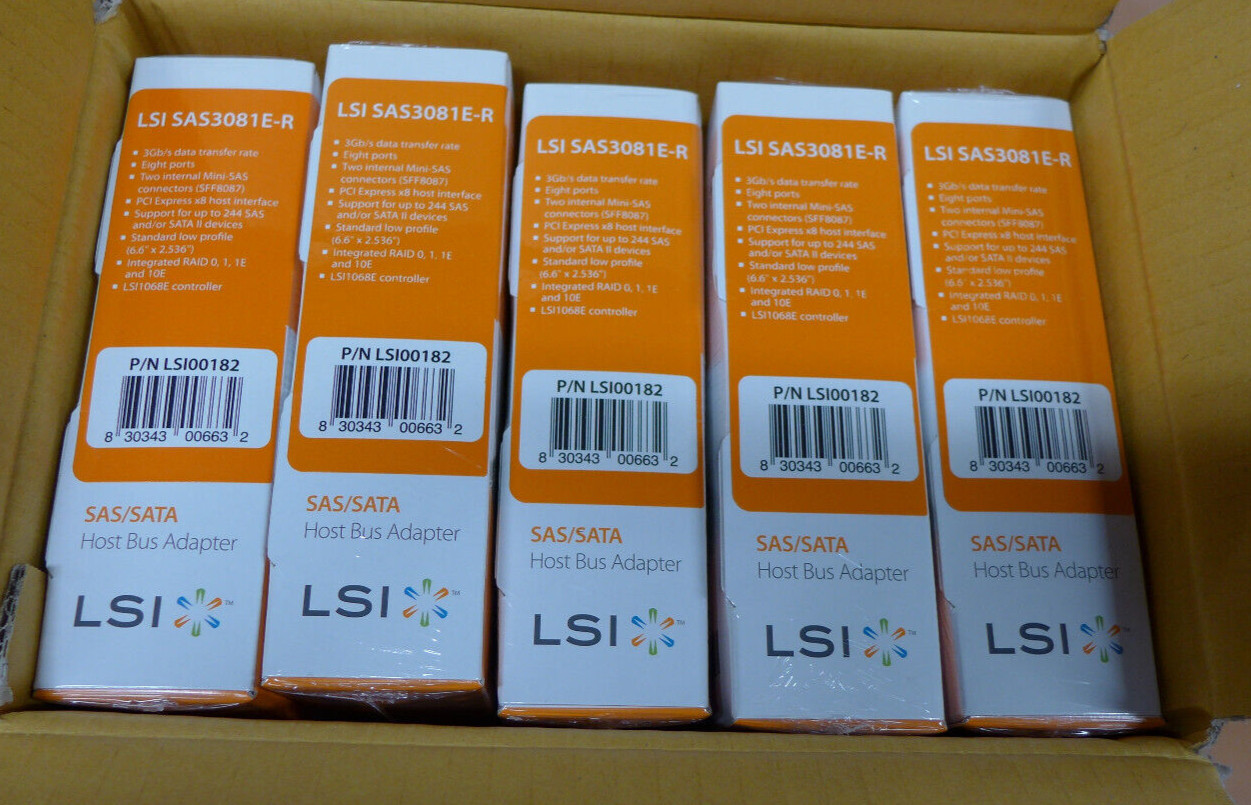(LOT OF 5) New LSI 8-PORT SAS/SATA 3Gb/s Host  Bus Adapter SAS3081E-R LSI00182