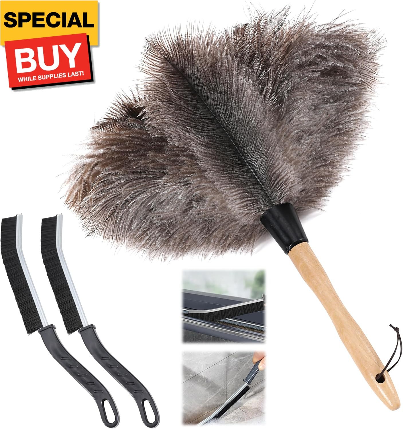 Ostrich Feather Duster - 14 inches Fluffy Handle Reusable Feather Duster 2pcs Cl