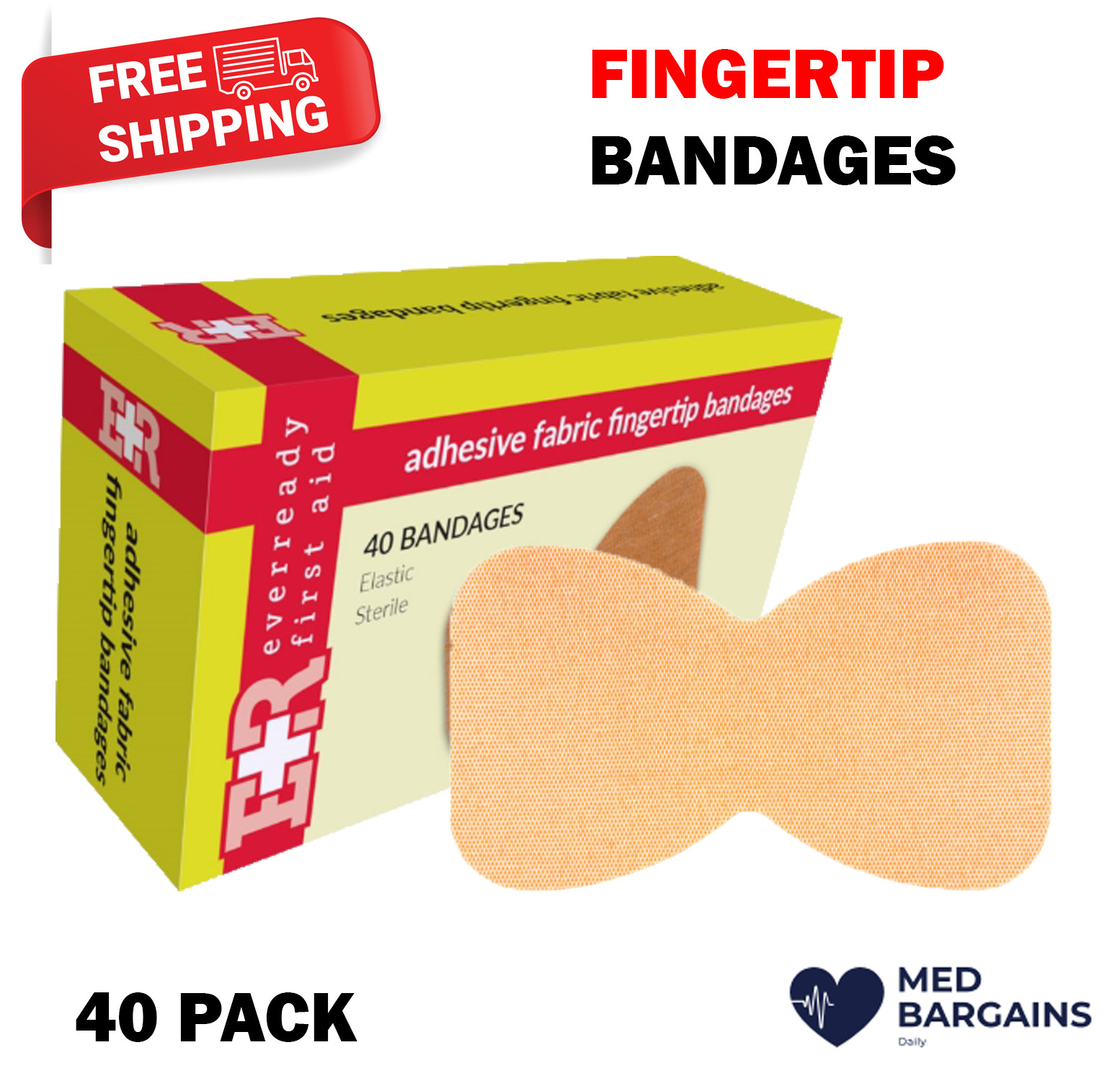 Ever Ready First Aid Adhesive Finger Tip Bandages Elastic Sterile - 40CT