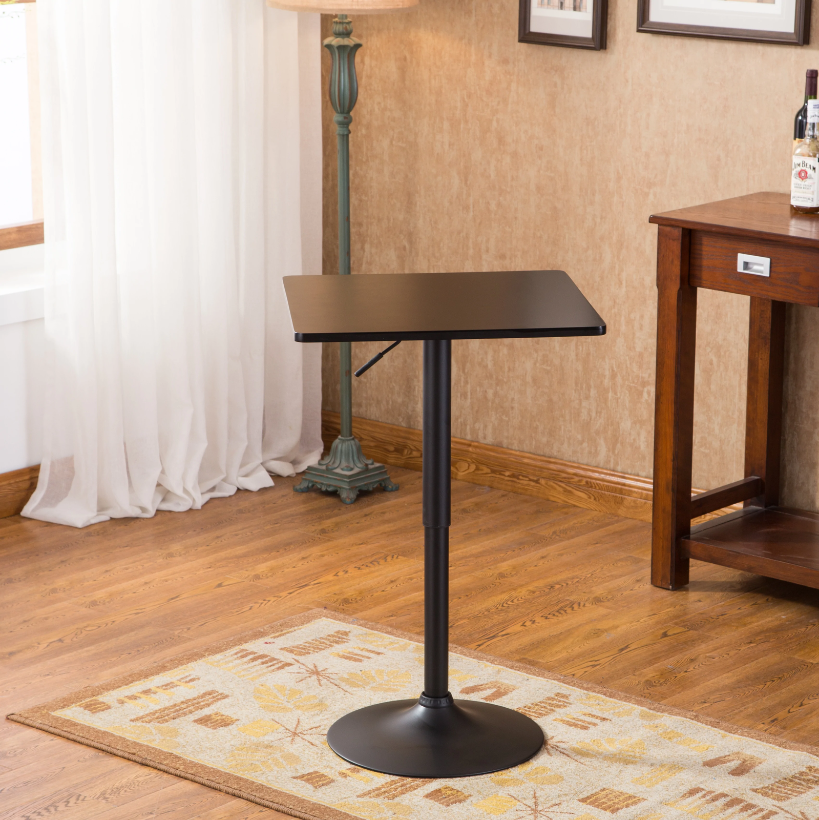 Belham Black Square Top Adjustable Height with Black Leg And Base Metal Bar Tabl