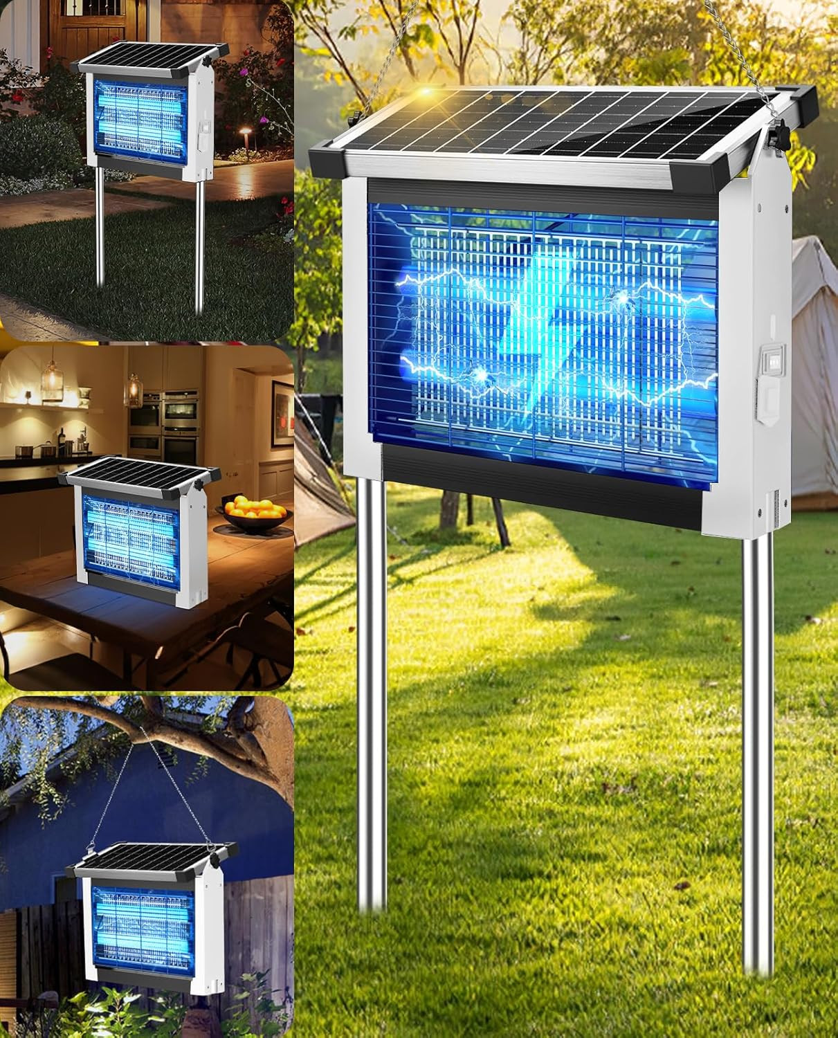 Solar Bug Zapper Outdoor,  Mosquito Zapper 4500V, Waterproof Portable Fly Zapper