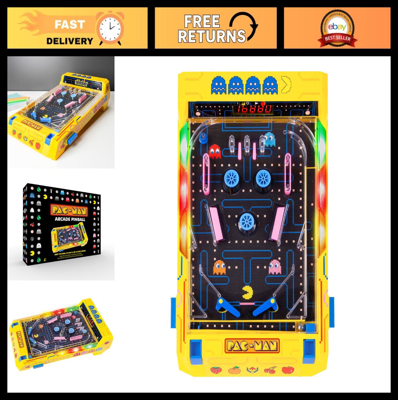 Electronic Arcade Pinball Game - Pac-Man Edition, Desktop Fun, Retro Gaming