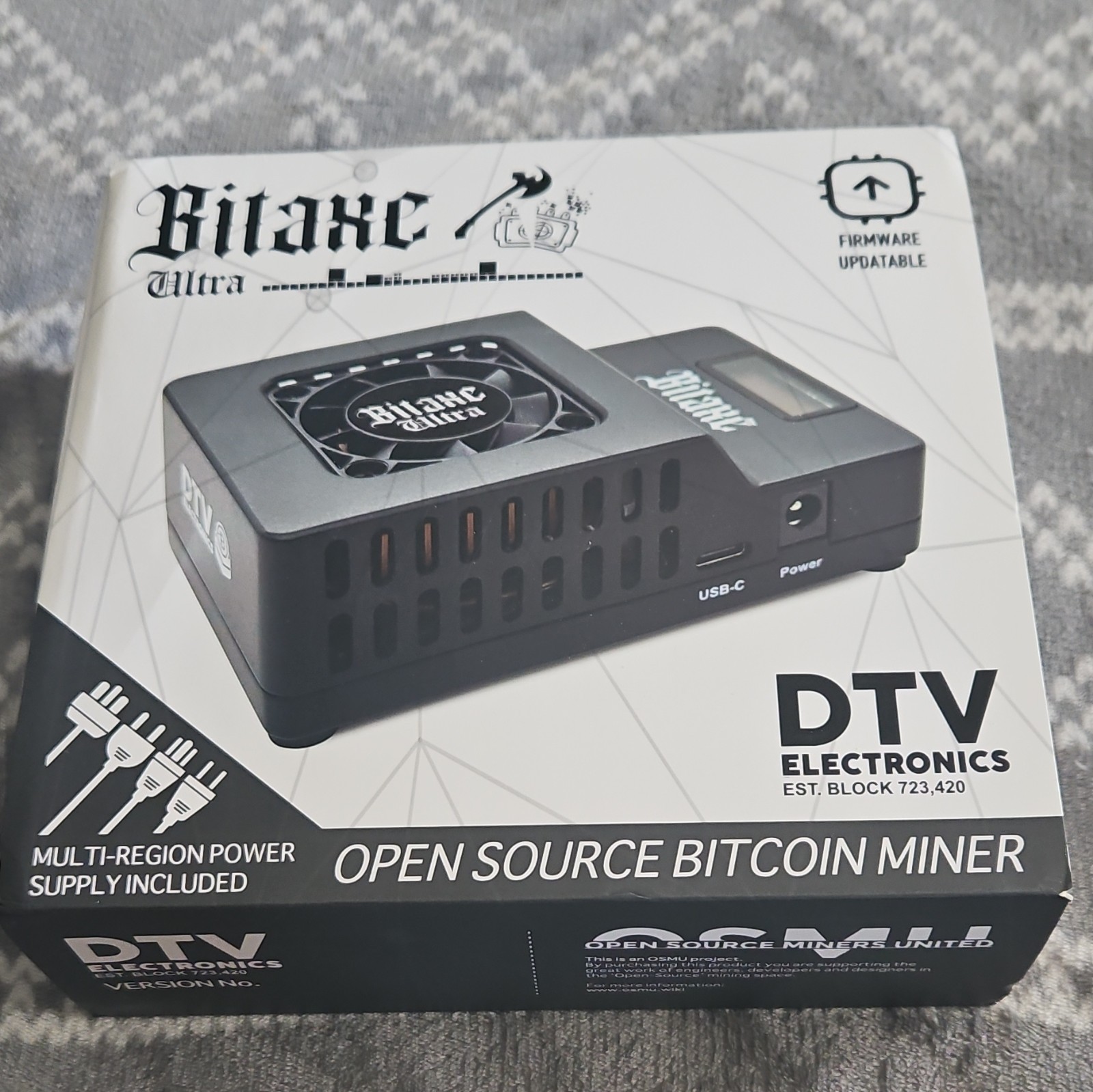 DTV Electronics BitAxe Ultra ASIC Bitcoin Miner SHA-256 Open Source