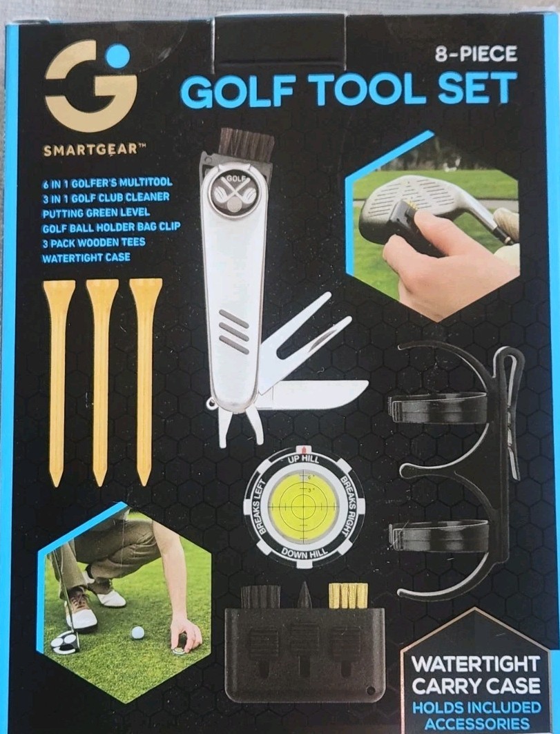 NIB! Smartgear 8 Piece Golf Tool Set, Multitool, Green Level, Club Cleaning