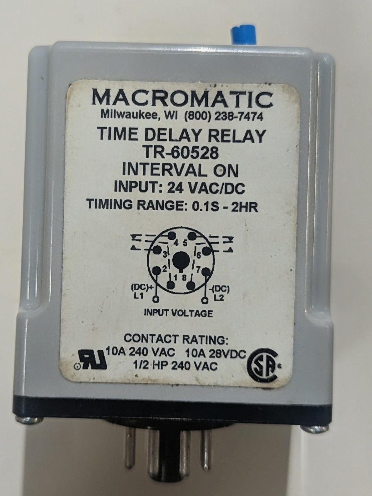 Macromatic Time Delay Replay, 24 vac/dc ModelTR-60528