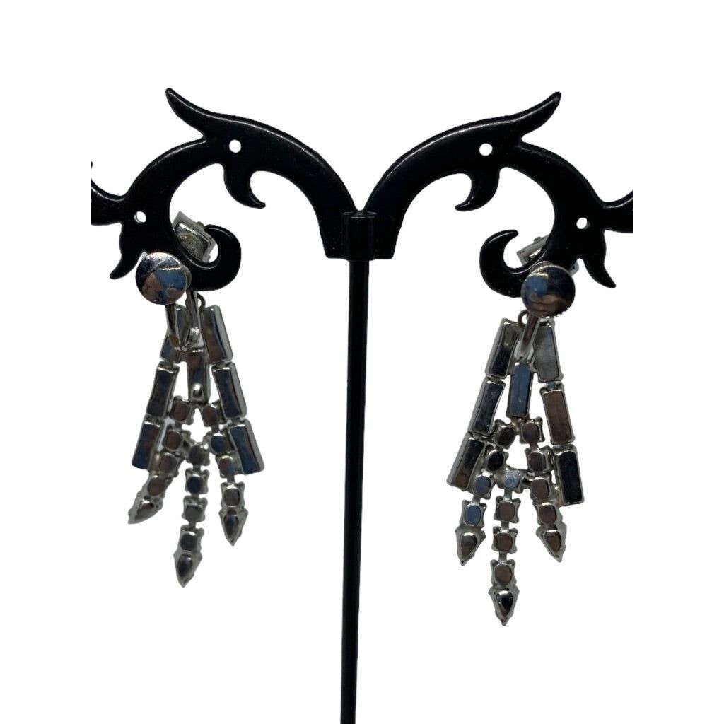 Vintage Rhinestone Earrings Dangle 2" Drop Screwback Non-Pierced