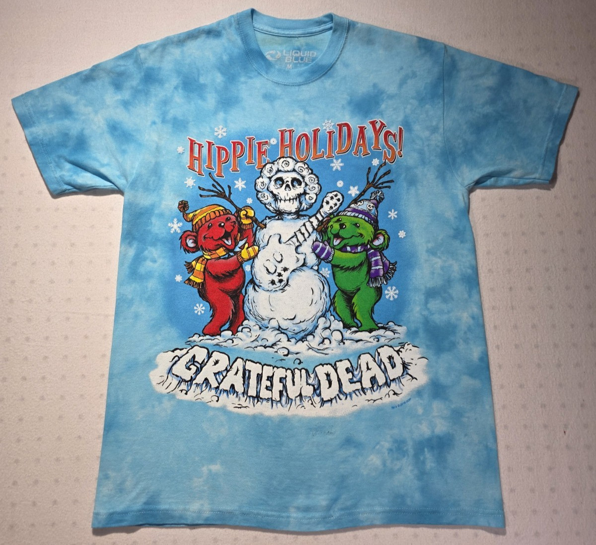 Grateful Dead Hippie Holidays David Bowie Test Print Liquid Blue Medium T Shirt