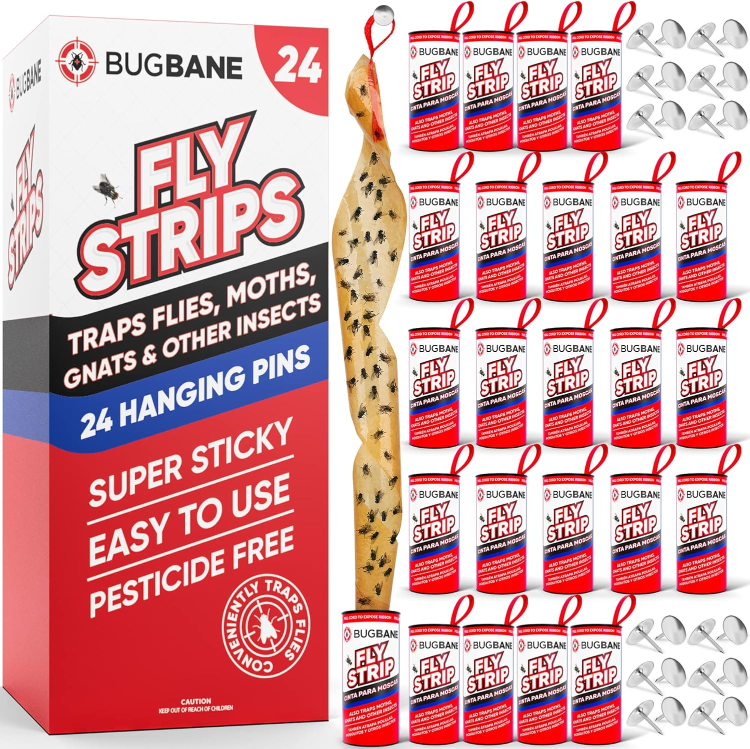 Fly Strips Indoor Sticky Hanging 24pk With Pin Non Toxic Outdoor Fly Trap Indoor