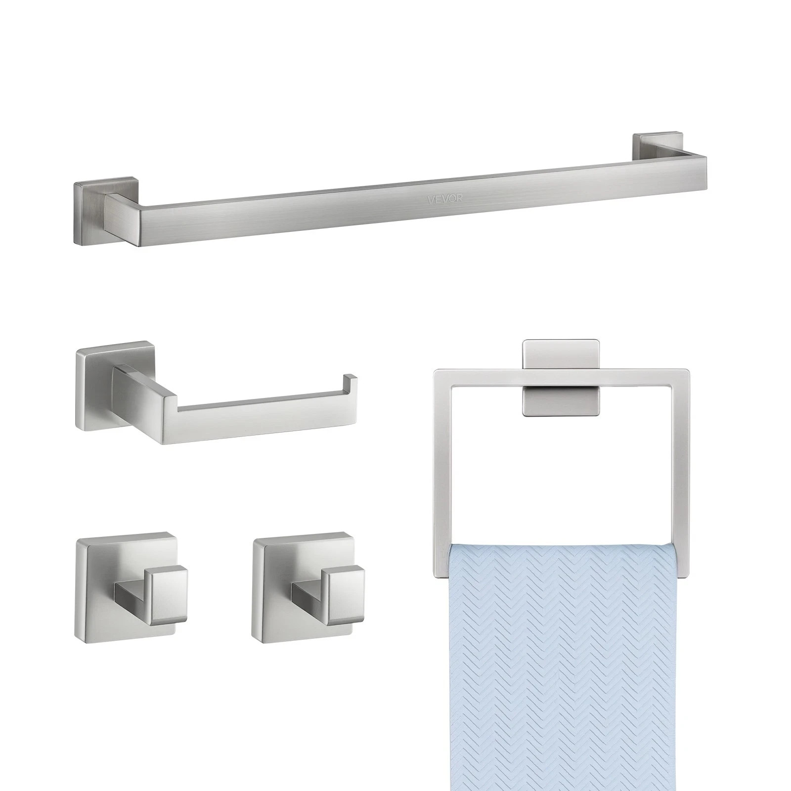 5 Pieces Matte Bathroom Hardware Accessories Set 24 Inch Towel Bar Towe Silver