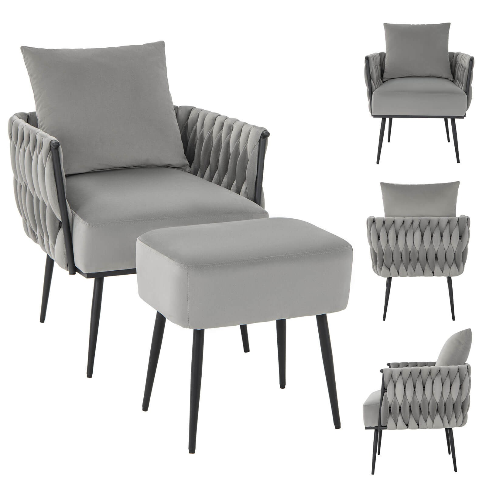 Modern Dutch Velvet Accent Chair and Ottoman Set Single Leisure Sofa Chair