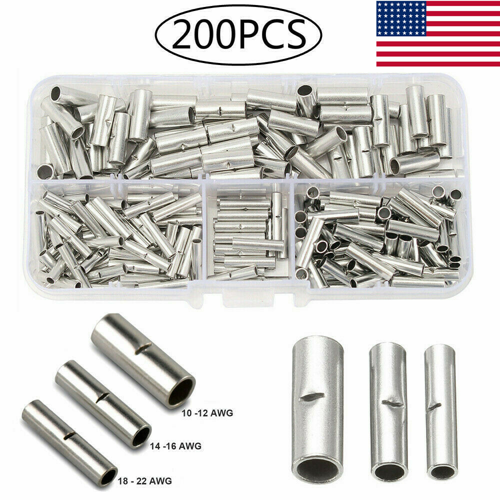 200PCS Copper Bare Wire Splice Terminals Uninsulated Ferrules Crimp Connectors