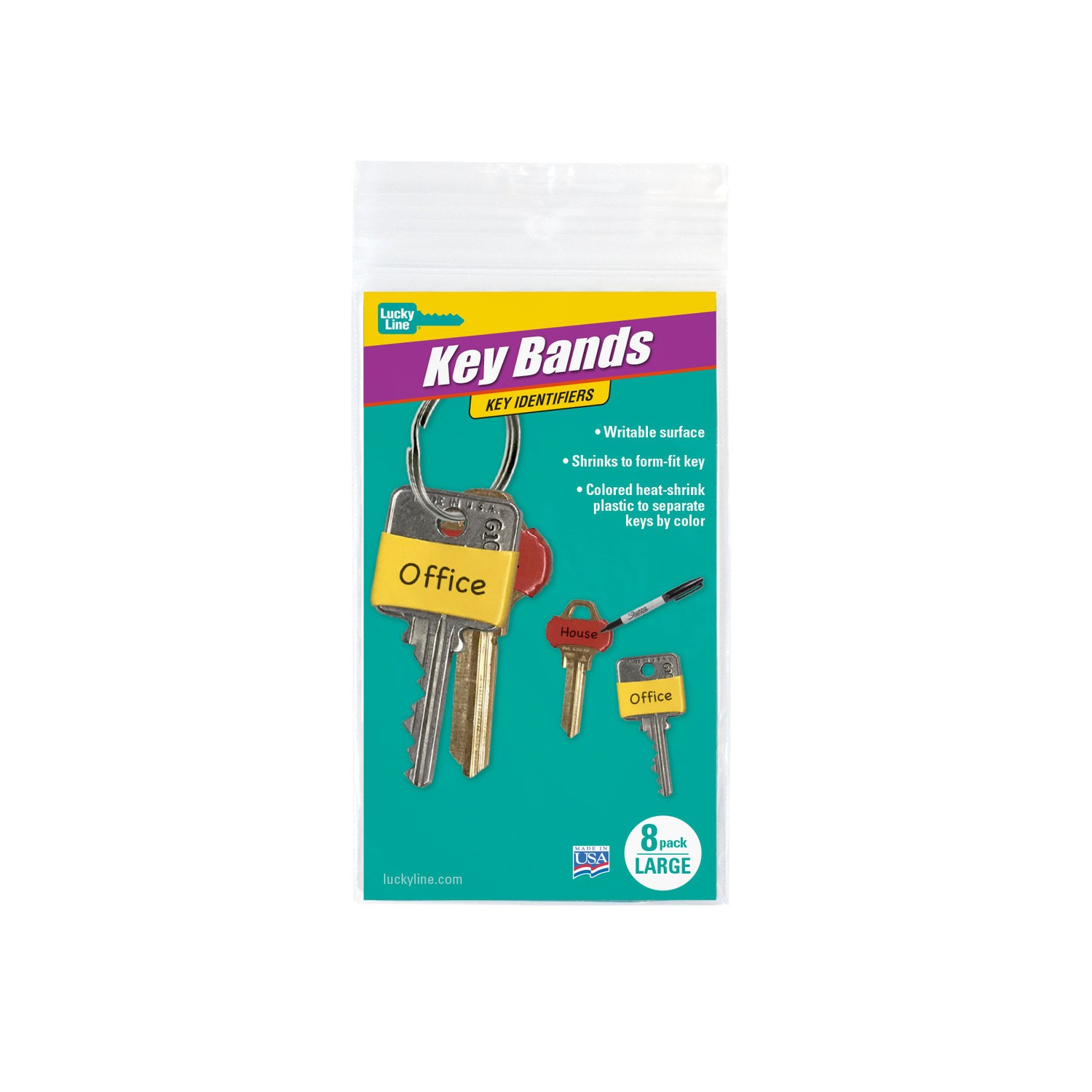 Lucky Line 17208 No.8 Heat-Shrink Plastic Assorted Colors Key Sleeve Large