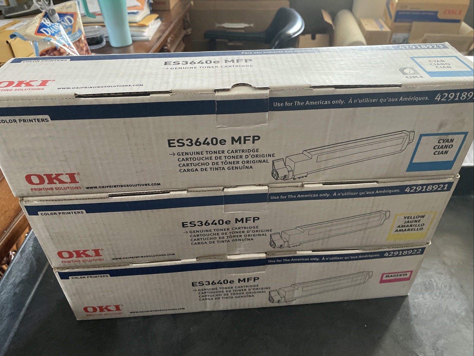 SET OKIDATA 42918921 42918922 42918923 ~ ES3640e OEM CMY Color Toner Cartridge