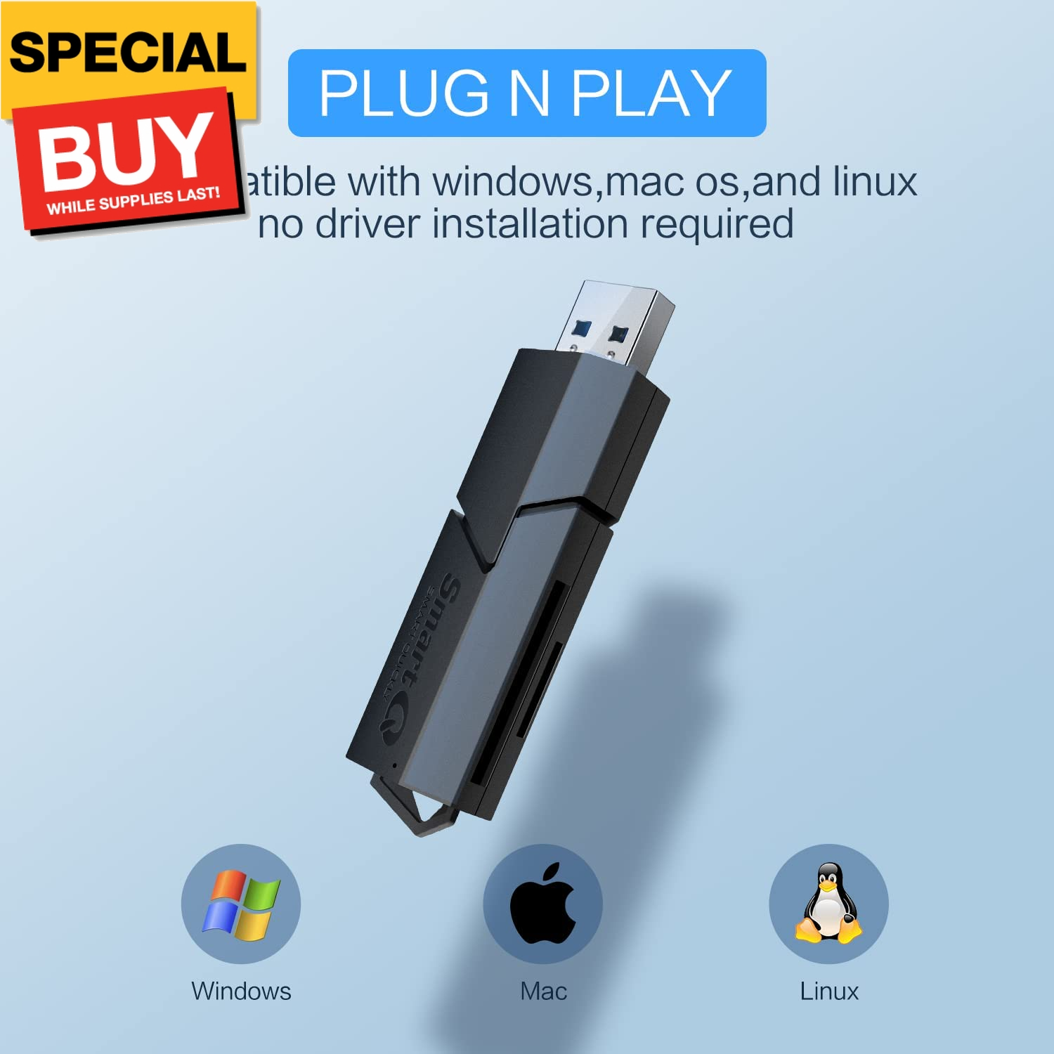 C307 USB 3.0 Portable Card Reader for SD, SDHC, SDXC, Microsd, Microsdhc, Micros