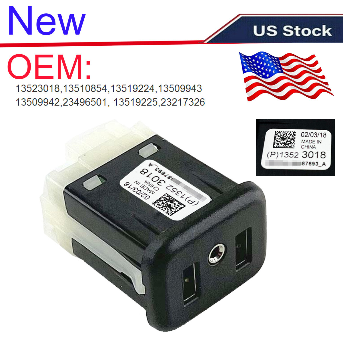 For Buick Chevrolet Audio Player Aux USB Charger Port OEM 23496501, 13509942 New