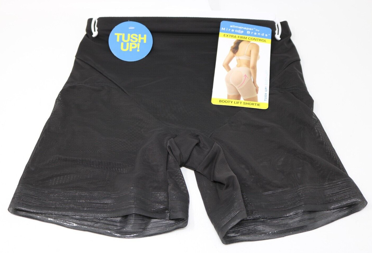 SlimShaper by Miracle Brands Women's Sheer Booty Lift Shortie Black Size XL New