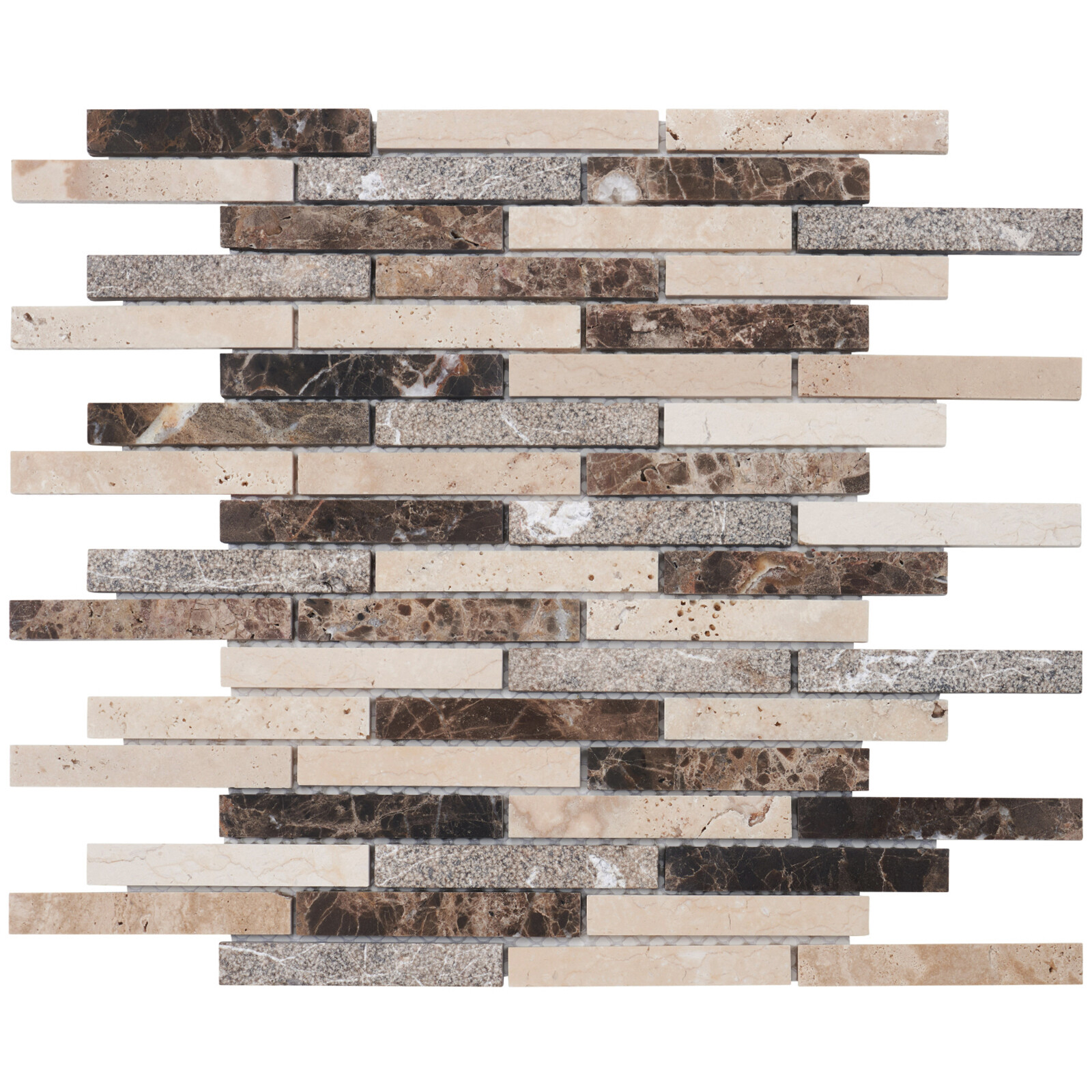 Emperader Dark Marble Stone Brown Beige Brick Joint Mosaic Tile Wall Backsplash