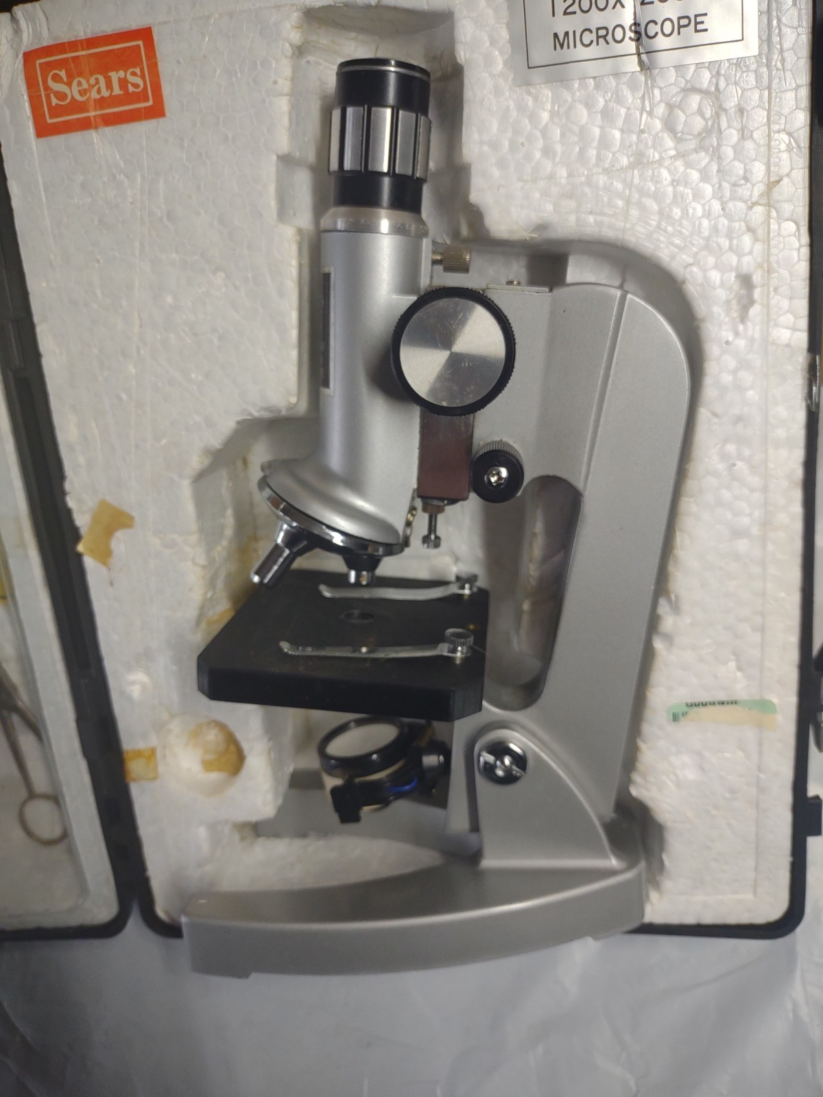 Sears Microscope Set Vintage, 200X Zoom Microscope,W/ Case & Extras