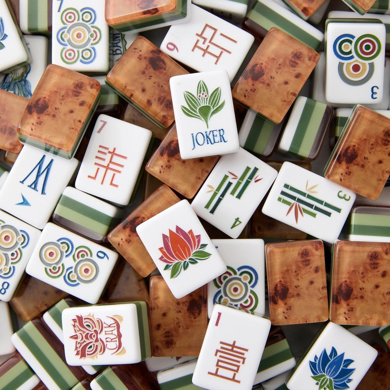 160Pcs American Mahjong Set 4-Layer Wood Grain Acrylic Tiles