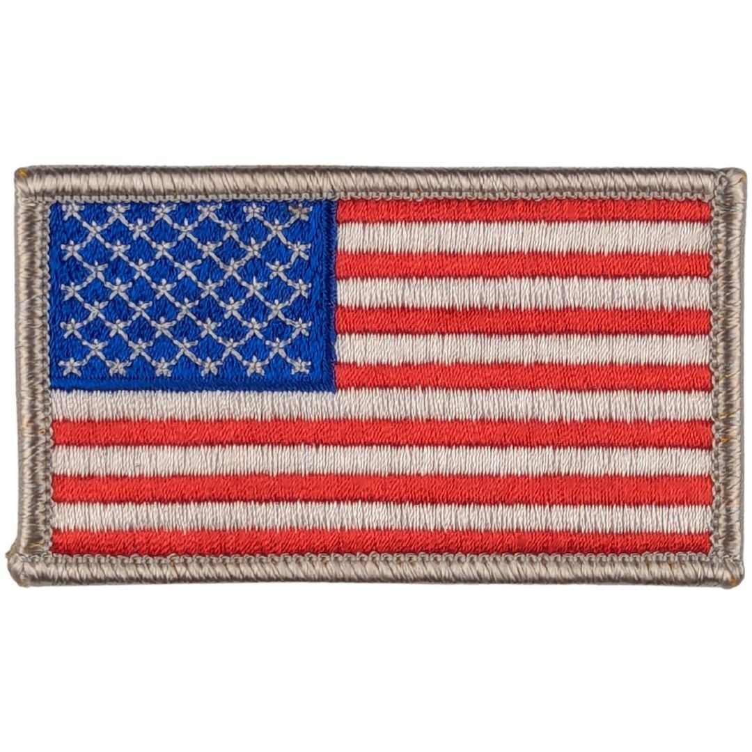 American Flag Patch - Full Color Sew-On Patch - Silver Border