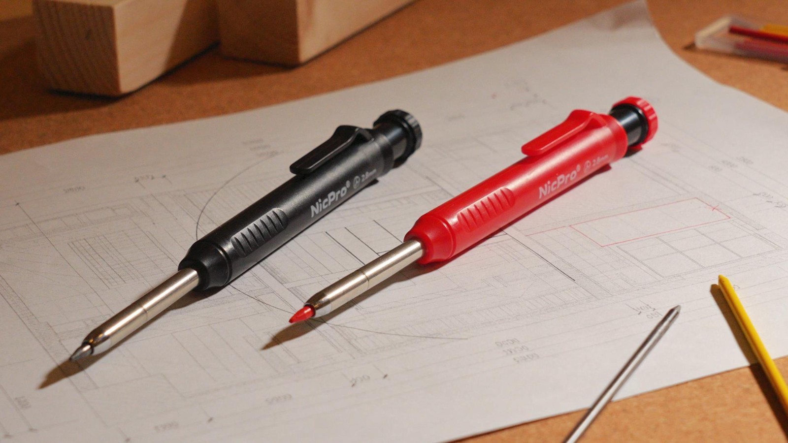Carpenter Pencil Set with Sharpener & 26 Refills, Deep Hole Marker for Woodworki
