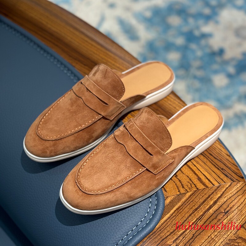 Summer Men's Leather Suede Sandals Casual Formal Shoes Mules Half Slippers Shoes