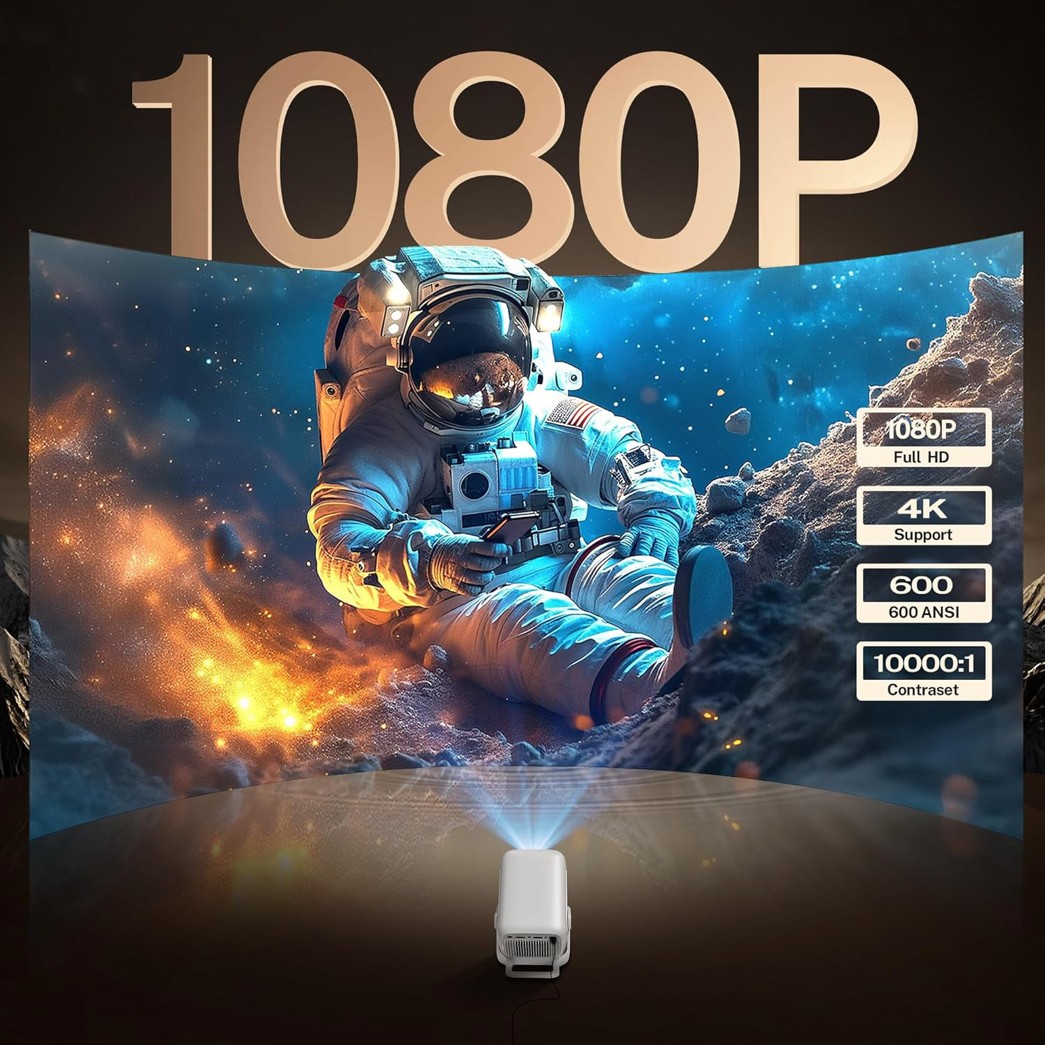 Portable 1080P Smart Projector with WiFi 6, Bluetooth 5.4, Auto Focus & Keystone