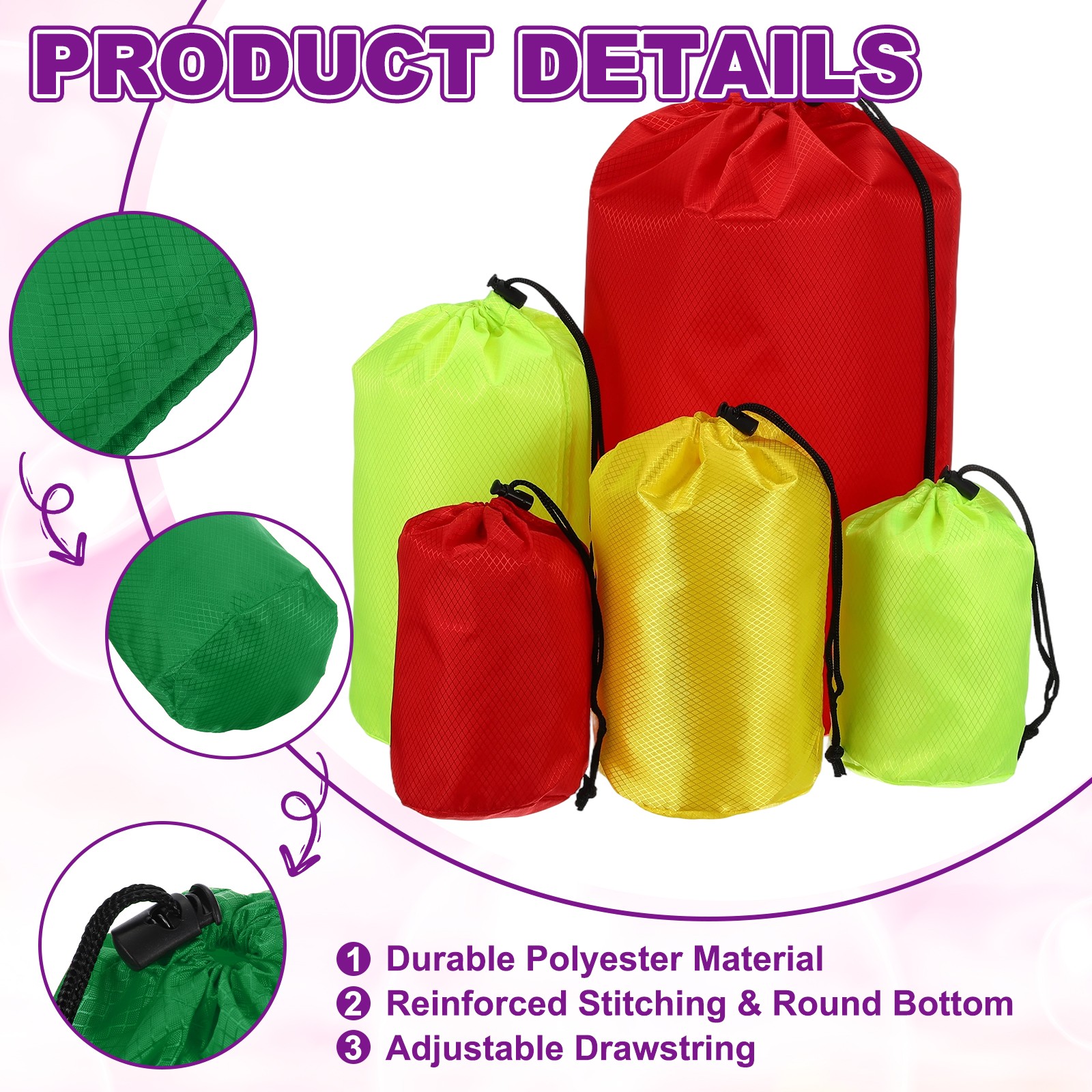 Stuff Sack, Nylon Waterproof Storage Sacks, 5x10Inch (Dark Green)